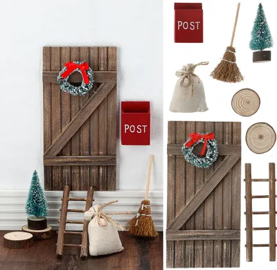 Produktbild von Wichteltür Set 8tlg Weihnachtswichtel Tür Besen Tannenbaum Briefkasten Leiter Elfentür Zwergentür Bausatz