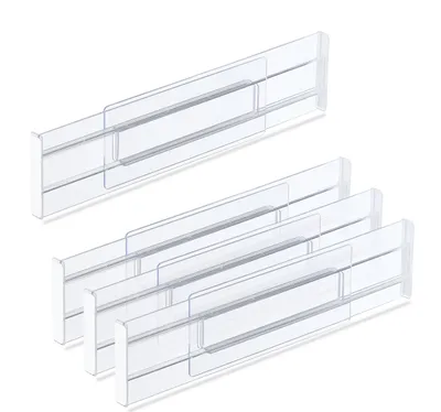 Produktbild von Relaxdays Schubladentrenner, 4er Set, verstellbare Ladentrenner Schublade 28 bis 52,5 cm, Schubladenteiler, transparent