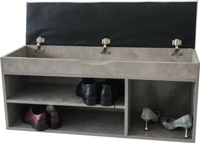 Produktbild von Schuhschrank Flurbank mit Stauraum - Schuhregal mit Sitzkissen - graue Betonoptik