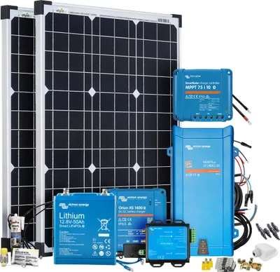 Produktbild von Offgridtec Mobil VeCore S 100W 640Wh Wohnmobil Solaranlage inkl. MultiPlus12/800/35 Wechselrichter, Batterieladegrät und Laderegler - weiß