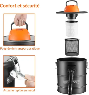 Image de MONZANA® Aspirateur de cendres 20L 1200W soufflage aspiration préfiltre HEPA aspirateur poussière multifonction poêle a granulés cheminée