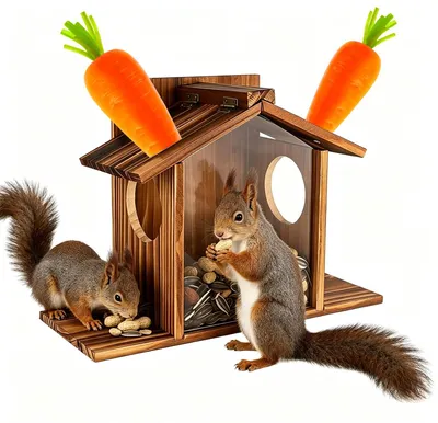 Produktbild von Eichhörnchen Futterhaus Wetterfest, Eichhörnchen Haus aus Holz mit Belüftung Eichhörnchen Futterstation aus Verschraubtem, Eichhörnchenhaus Futterstationen für Eichhörnchen Garten