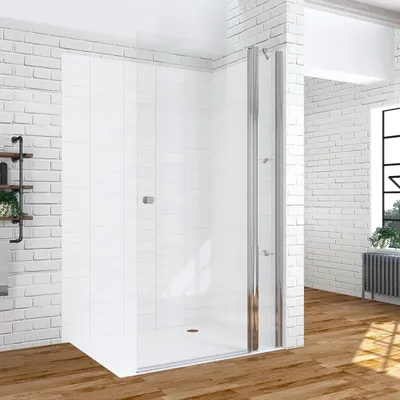 Produktbild von AQUABATOS Walk-In Duschabtrennung, Duschtür rahmenlos Schwingtür mit Eckregale, 6mm Nano-ESG Duschwand2. 95 x 197 cm