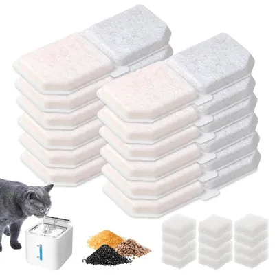 Image de Filtres pour fontaine à eau pour chats : 12 filtres à charbon actif et 12 filtres en mousse