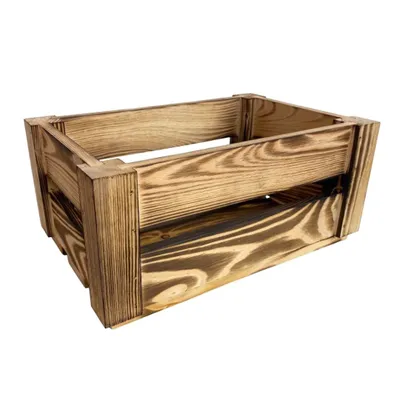 Produktbild von WOODGALL- Geflammte Holzkiste Vintage ohne Deckel 30x20x13CM- Kiefern holzbox - Obstkiste -Weinkiste, Geschenkkorb leer
