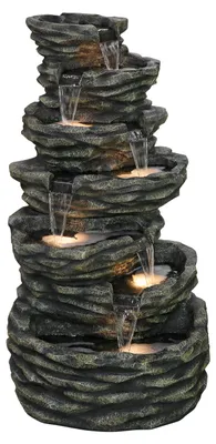 Produktbild von Dehner Gartenbrunnen Roccia, LED Beleuchtung warmweiß, Steinoptik, inkl. Pumpe / Trafo, 87 x 81.5 x 150 cm, 44.5 kg, Polyresin, braun / grau