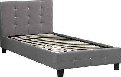 Produktbild von Polsterbett DELAWARE Bettgestell 90 x 200 cm Einzelbett Designbett mit Strasssteinen inklusive Lattenrost Textilbezug in grau
