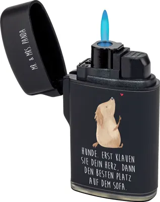 Produktbild von Mr. & Mrs. Panda Feuerzeug Hund Liebe - Schwarz - Geschenk, Zünder, Gasfeuerzeug, Feuerzeuge, sturmfeuerzeug, Hunde, Herz, Sprüche, anzünder