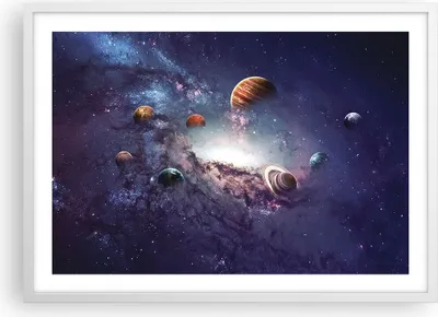 Produktbild von Gerahmtes Poster - Weißer Rahmen - Kosmos Planeten die Sterne - 70x50 cm - Wand Bild - Wanddeko - Wandbilder - Kunstposter - Wandposter - Bilderrahmen - Bilder - Kunstdruck - P2WAA70x50-4851