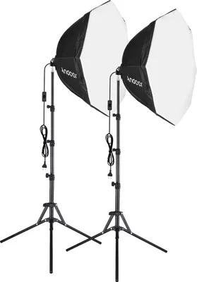 Obrázok produktu pre Súprava Andoer na štúdiovú fotografiu s 70 cm/28-palcovým osemuholníkovým softboxom * 2 + 1,5 m kovový statív * 2 pre živé vysielanie, portréty, produktové fotografie, videá