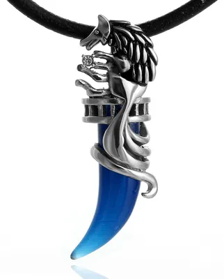 Produktbild von DonDon Herren Lederkette Leder Halskette 50 cm mit Edelstahl Anhänger Wolf Zahn blau