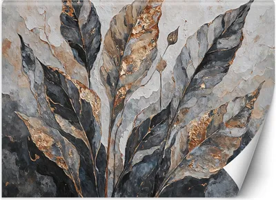 Zdjęcie produktu dla Fototapeta Feeby Abstrakcyjne Liście Szary Złoty Botanika Abstrakcyjne kompozycje kwiatowe roślinne fauna 200x140 cm