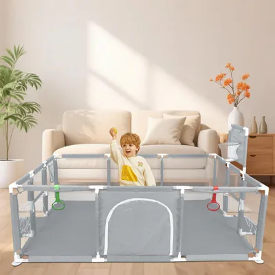 Image de Parc pour bébé Aires de jeux de sécurité pour enfants avec maille respirante 180 × 120cm Gris foncé