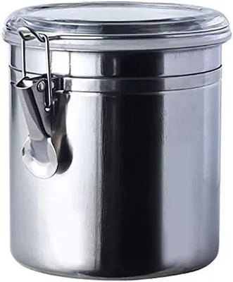 Imagen del producto de Conjunto de recipientes herméticos para alimentos, de acero inoxidable, ideales para la cocina, para guardar café, con tapas transparentes y cierres seguros, perfectos para la despensa, para organizar y almacenar té