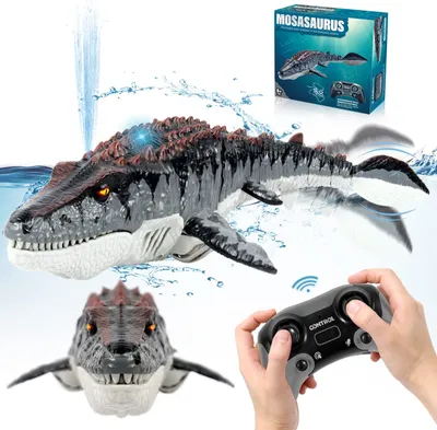 Produktbild von Ferngesteuerter Dinosaurier Spielzeug ab 3 4 6 jahre, Wasserspielzeug Kinder, Mosasaurus Ferngesteuertes Boot mit Lichtern Sprühen