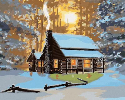 Immagine prodotto di Zuty - Dipingere con i numeri - CASA DI MONTAGNA IN INVERNO E TRAMONTO (D. RUSTY RUST), 40x50 cm, tela tesa su telaio
