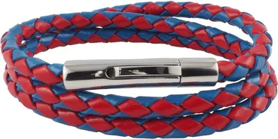 Produktbild von Lederkette Lederband Herren Halskette Rot Blau 17-100 cm lang geflochten, Länge:70 cm, Breite:6 mm, Verschlussart:Hebeldruckverschluss Silber