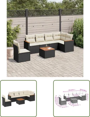 Produktbild von The Living Store 7-tlg. Garten-Sofagarnitur mit Kissen Schwarz Poly Rattan