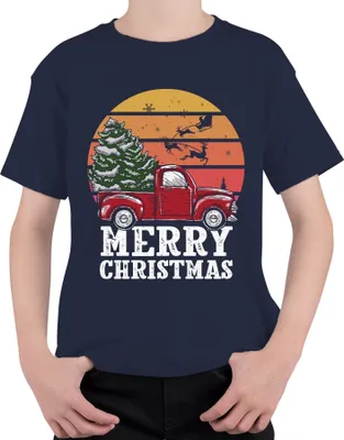 Produktbild von Merry Christmas Truck Weihnachtsbaum - Weihnachten Weihnachtsgeschenk Christmas Uni Kinder T-Shirt, Navy, 152