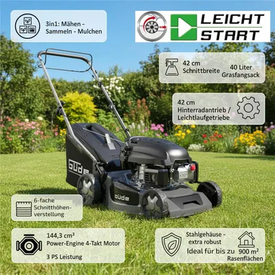 Produktbild von GÜDE Rasenmäher Benzin mit Antrieb Radantrieb Eco Wheeler 415 R 3in1 145ccm 42cm