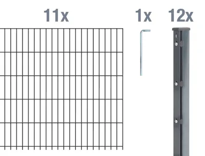 Produktbild von Alberts Doppelstabmattenzaun 8-6-8, Matten 2,50 m, Höhe 83 cm, Länge 27,5 m, anthrazit, Zaun als Komplettset, Pfosten mit Abdeckleiste 60x40 mm