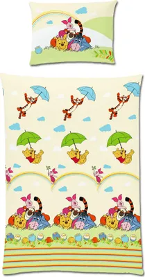 Produktbild von Disney Renforcé Baby Bettwäsche 100x135cm Winnie Pooh & Freunde Honigbär Gelb Grün Bunt Ferkel