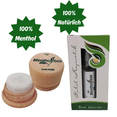 Produktbild von Mentholbox Mentholstein und Menthol Roll-On & Migräne, erfrischende Natürliches Mentholöl mit Minze & Zitrone für Massage, Kühlung, Erfrischung