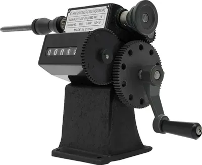 Obrázok produktu pre Ručný navíjací stroj - s počítadlom - 2 prevody 1:8/1:1 - Max. Ø150 mm - šírka cievky 100 mm - drôt 0,02-2,6 mm - počítadlo 0-99999