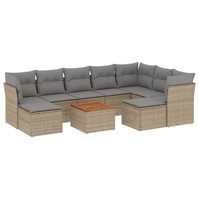 Produktbild von vidaXL 10-tlg. Garten-Sofagarnitur mit Kissen Beige Poly Rattan