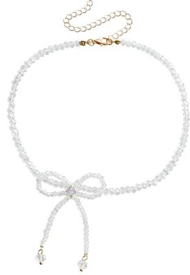Produktbild von Choker-Halskette mit Kunstperlen und verstellbarer Passform, Schleifen-Design, kurze Halskette, für formelle Anlässe, Kleider, Partys, Halskette, Schmuck, Geschenk