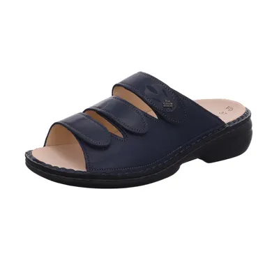 Produktbild von FinnComfort Damen Pantolette Kos dunkelblau extraweit mit Wechselfußbett und Klettverschluss