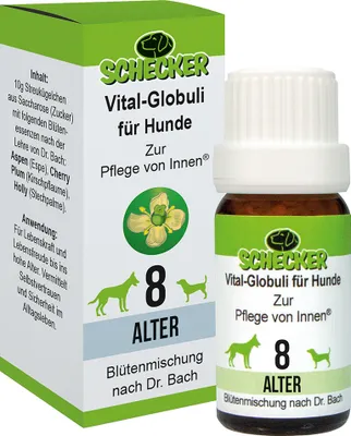 Produktbild von Schecker Vital Globuli Alter für Hunde Blütenessenzen nach der Lehre von Dr. Bach