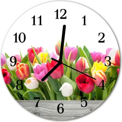 Produktbild von Glasuhr Wanduhr Küchenuhr Echt-Glas 30fi cm Tulpen mehrfarbig