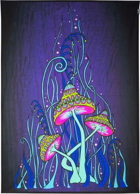 Produktbild von PSYWORK Schwarzlicht Stoffposter Neon "Magic Mushroom Blue", 1,0x1,4m