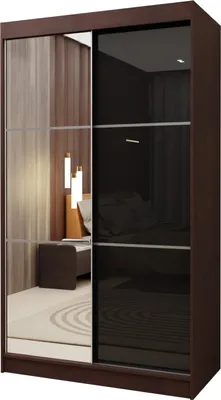 Produktbild von Masseno Schiebetürenschrank VITALE 120 cm Kleiderschrank Schlafzimmer Schrank 2-türig mit Spiegel und Lacobel Wengefarben