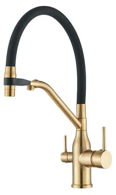 Produktbild von 3-Wege Küchenarmatur MAGNETO mit Wasserfilter-Anschluss, herausziehbare Brause, 360° schwenkbar, getrennte Wasserwege, Keramikkartusche Gold