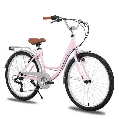 Produktbild von Hiland 26 Zoll Cityräder für Erwachsene, Step-Through Rahmen Damenfahrrad mit Gepäckträger und Korb, Herren und Damen 7 Gang City-Pendlerfahrrad