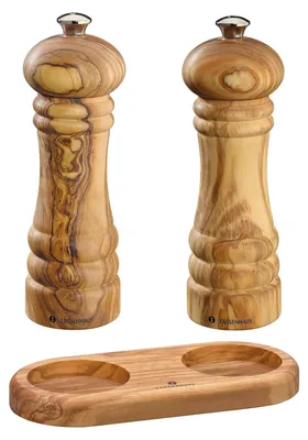 Produktbild von Zassenhaus Set Pfeffer und Salzmühle BERLIN 18 cm Olivenholz mit Untersetzer aus Olivenholz