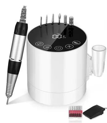Produktbild von Nagelfräser für Gelnägel, 35000 U/Min, Elektrische Nagelfeile mit Lcd-Display, Fräser für Gelnägel,Nagelfeile Elektrisch mit Fußpedal, 6 Tlg