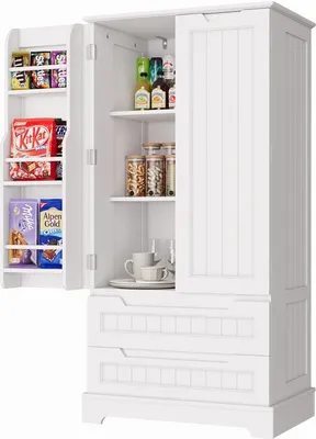 Produktbild von Bealife AP28 Sideboard hoher Küchenschrank mit 2 Schubladen und 2 Türen, Vorratschrank, Weiß