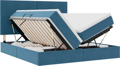 Produktbild von Aufbewahrungsbett mit Matratze Dunkelblau 200 x 200 cm Samt
