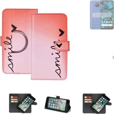 Produktbild von K-S-Trade Schutzhülle Handyhülle kompatibel mit General Mobile GM 20 Hülle cover bookstyle Etui “smile“ rot Standfunktion Kameraschutz (1Stk)