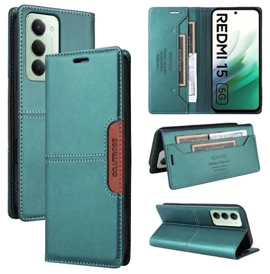 Produktbild von Handyhülle für Xiaomi Redmi 15 5G/4G Hülle, Leder Flip Wallet Kartenfach Stand Schutzhülle Grün