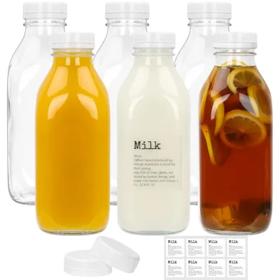 6er-Set Glas-Milchflaschen 1000 ml mit Deckel, luftdicht