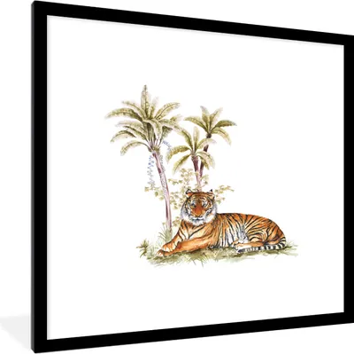 Produktbild von MuchoWow® MuchoWow® Gerahmtes Poster Tiger - Baum - Augen 40x40 cm - Poster mit zchwarzem Bilderrahmen - Poster - Plakat im Rahmen