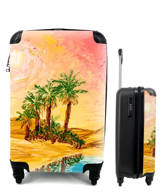 Produktbild von MuchoWow® Koffer Handgepäck Trolley Rollkoffer Kleine Reisekoffer mit 4 Rollen - Gemälde - Öl - Palme - Natur - Wasser - Cabin Size < 55x40x23 cm & 55x40x20 cm - Fotokoffer - Kabinenkoffer - Boardgepäck - Reise-Box - Reisekoffer - Reisegepäck - Koffer mit Bild - Trolley für Kinder