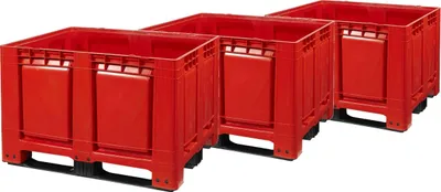 Produktbild von 3 Stück Palettenboxen 1200x1000x790 mm Rot - 3 Kufen - 680L