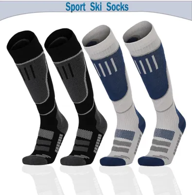 Produktbild von 2 Paar Ski-Socken aus Wolle, thermische, kniehohe, warme Socken für kaltes Wetter zum Snowboarden, für Schnee, Winter und Jagd