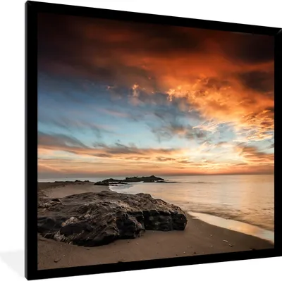 Produktbild von MuchoWow® MuchoWow® Gerahmtes Poster Meer - Steine - Himmel 40x40 cm - Poster mit zchwarzem Bilderrahmen - Mit Rahmen - Wanddekoration Schlafzimmer