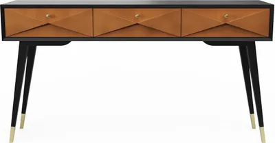 Produktbild von Casa Padrino Luxus Konsole Matt Schwarz / Matt Cognac / Gold 148 x 40 x H. 80 cm - Massivholz Konsolentisch mit 3 Schubladen - Luxus Möbel - Luxus Einrichtung